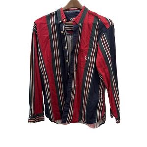 Coliseum Classic Mens XL Striped Button Down Shirt Navy Red Green Cotton Long